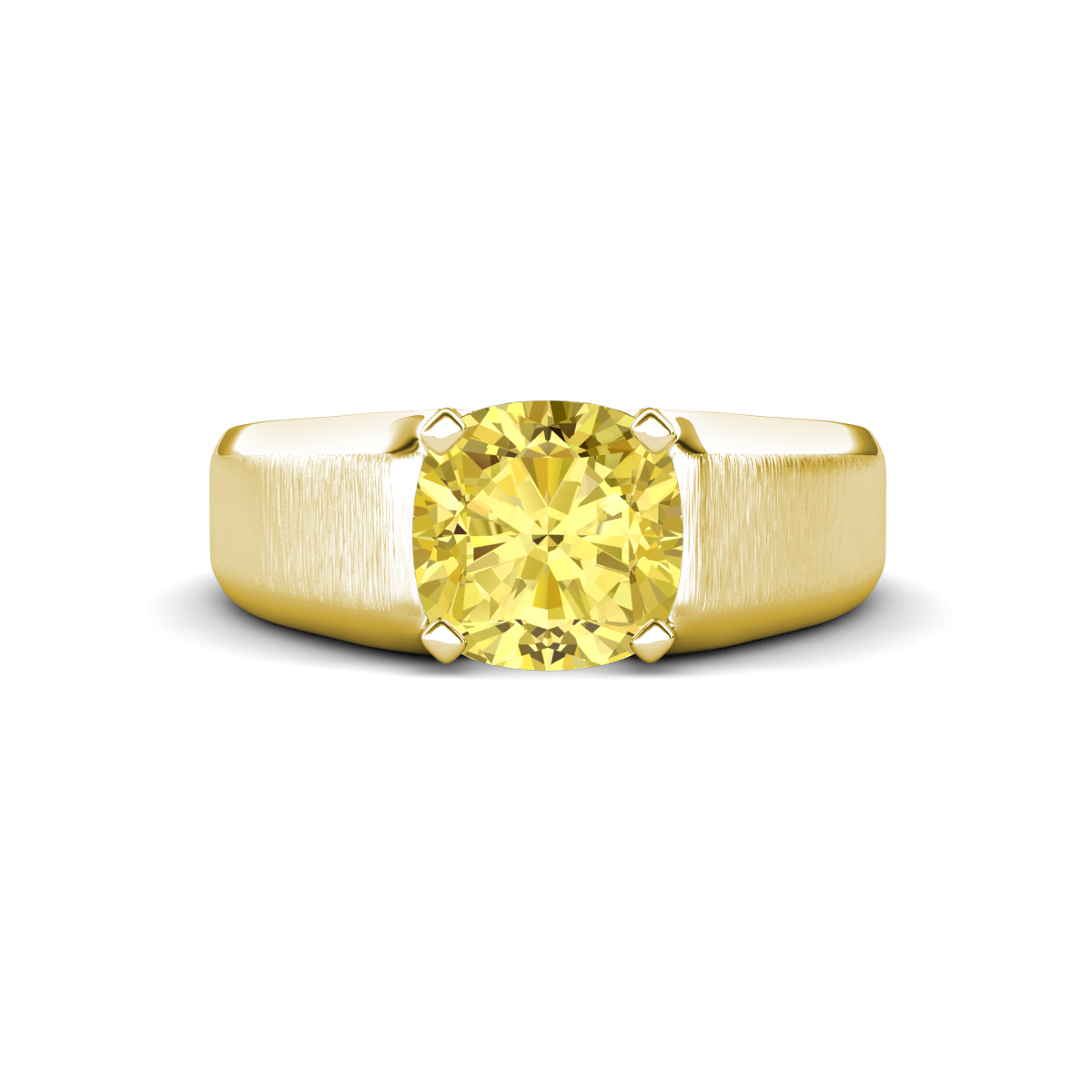 Jude 3.19 ct Cushion Shape Created Yellow Sapphire Solitaire Men Wedding Band (8 mm) 